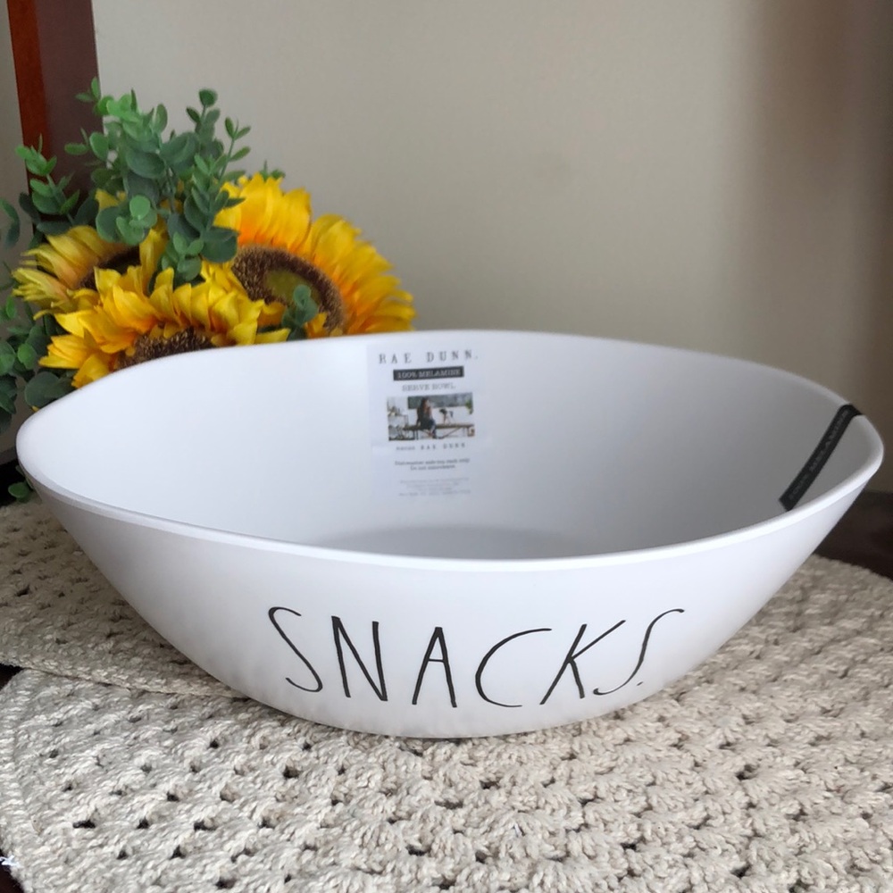 Rae Dunn White 'SNACKS' Melamine Serving Bowl